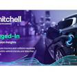 Mitchell Q2 2026 Plugged-In EV Collision Insights report featuring electric vehicle charging with purple cityscape background